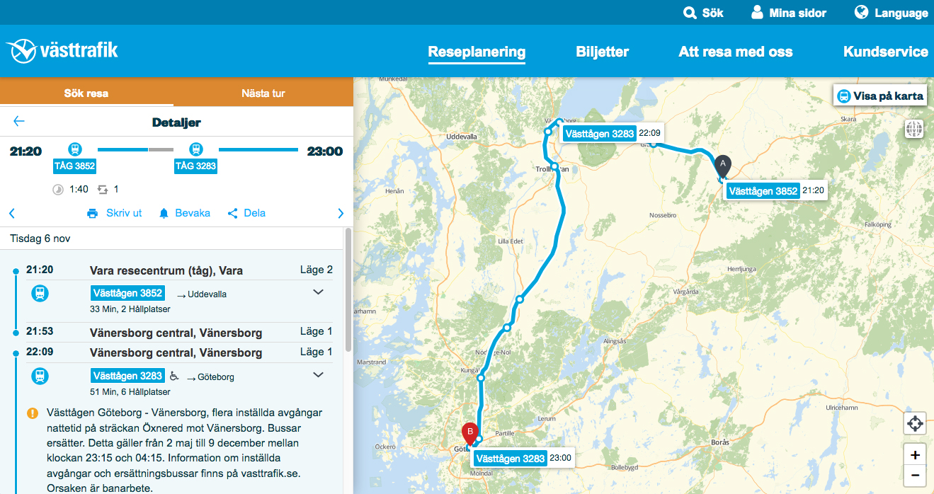 Image of travel suggestion Vara to Göteborg November 6 2018